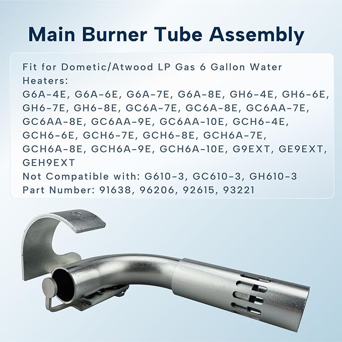 91638 Main Burner Tube Replacement Fit for Atwood/Dometic RV Water Heaters 6 Gallon LP Gas G6A-4E G6A-6E GC6AA-10E GE9-EXT More Adjustable Replace 91638 96206 92615 93221