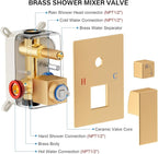 Gold Shower Faucet Set, Rainfall Shower System with Rain Shower Head and Handle Set, Wall Mounted Shower Fixtures, Full Metal Trim Repair Kit 10 inch Paint Gold (With Shower Valve)