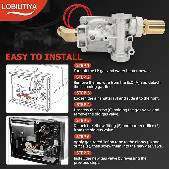92089 Gas Valve, 10 Gallon RV Water Heater Gas Valve Fit for Dometic Atwood G10 GC10 GCH10 GH10 G16EXT GE16EXT Water Heater Parts, 92089 93870 93869 93844 OEM SVC Valves Assembly 10 Gal