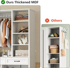 Closet System with 2 Drawers, 55” Wood Closets Organizer and Storage with 2 Hanging Rods, Walk-In Closets System, Clothes Rack with 10 Shelves, White Closet Shelves System Large Wardrobe for Bedroom