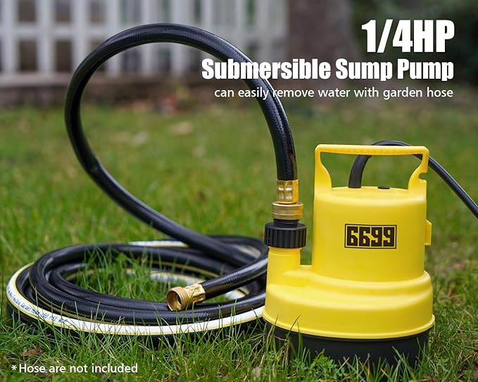 Submersible Sump Pump 1/4 HP 1500GPH Utility Pump Thermoplastic Electric Portable Transfer Water Pump with 10-Foot Cord for Pool Tub Garden Pond Draining Tankless Heater Flushing