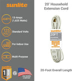Sunlite 04140-SU 20-Foot Household Extension Cord, Three 2-Prong Polarized Sockets, Tamper Guards, Indoor Use, for Small Appliances, Electronics, Lamps, Fans, Mobile Devices, ETL Listed, 20', White