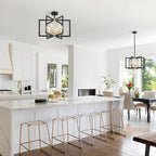 Black and Gold Chandelier 6-Light, Dining Room Light Fixture Geometric Metal Modern Chandelier Lighting for Kitchen Island Living Room Entryway, 20 Inch Pendant Lighting Hanging Ceiling Lamp