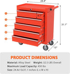 5-Drawer Rolling Tool Chest, Tool Box with 4 Wheels and Drawers, High Capacity Detachable Mobile Tool Storage Cabinet for Garage, Workshop, Mechanics and Repair Room (Red)