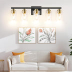 5-Light Bathroom Light Fixtures, 31" Modern Vanity Lights Over Mirror with Clear Glass Shades, Black & Gold Light Fixture, Classic Wall Light Fixture for Mirror Living Room Cabinet Bedroom Porch