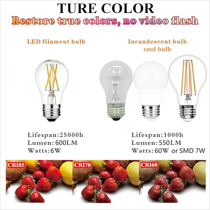 LiteHistory A15 LED Bulb 6W Equal E26 Led Bulb 60 Watt Non-Dimmable Edison Light Bulb Neutral White 4000K Clear AC120V 600LM E26 Bulb for Ceiling Fan,Wall sconces,Fridge,Desk lamp Pack of 6