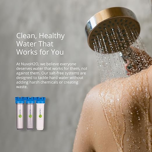 NuvoH2O Advanced 3-Stage Citrus, Salt-Free Water Filter System + Water Softener with Carbon and Iron Filtration – Healthy & Pure Water – Removes Hard Water Build Up (Whole Home Trio System)