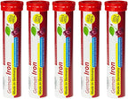 German Iron 14 mg - 100 Vegan Drink Effervescent Tablets - Cherry Flavor - Made in Germany