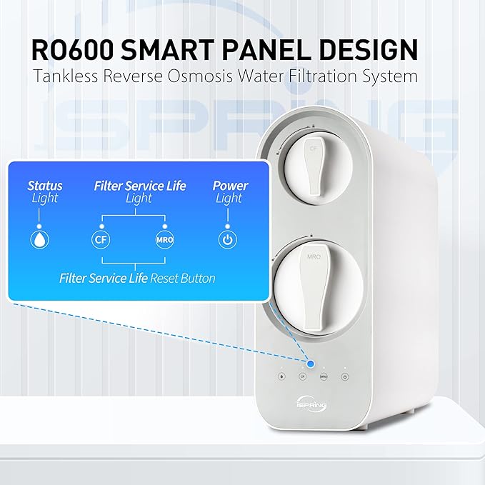 iSpring RO600ORB Tankless Reverse Osmosis System Under Sink, 600 GPD Fast Flow RO System, 2.5:1 Pure to Drain Ratio RO Water Filter System, Oil Rubbed Black Faucet, White