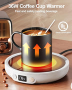 SWEETFULL Mug Warmer - Upgraded 36W Coffee Cup Warmer for Desk with 130℉-176℉ Digital Display, 2-12H Timer Auto Shut Off, Smart Electric Coffee Heating Plate, Ideal Gifts for Women Men - White