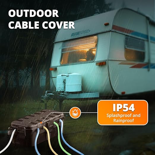 QUOBAS 2 Pack Outdoor Waterproof Electrical Box with 6 Cable Ports, IP54 Weatherproof Heavy-Duty Extension Cord Cover for Power Strips, Garden Power Tools, Holiday Lights, Brown