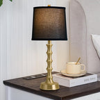 Set of 2 Gold Table Lamps, 24" Electroplated Gold Bamboo Base with White Linen Shade, Modern Nightstand Lamps for Bedroom, Living Room, Guest Room Decor