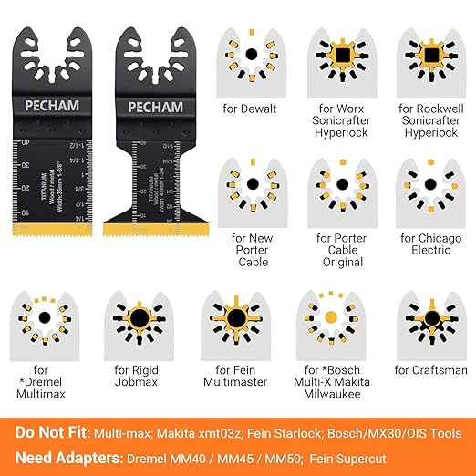 PECHAM 50PCS Titanium Oscillating Tool Blades, Universal Oscillating Multitool Blades Metal Cutting Quick Release for Hard Material Metal Nails Wood Plastic Fit Dewalt Rockwell Milwaukee Makita Bosch