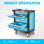 DNA MOTORING 7-Drawer Rolling Tools Chest, Rolling Tool Storage Cabinet, Heavy Duty Mechanic Tool Cart, Trolley Organizer for Garage, Warehouse, Workshop, Blue, TOOLS-00482
