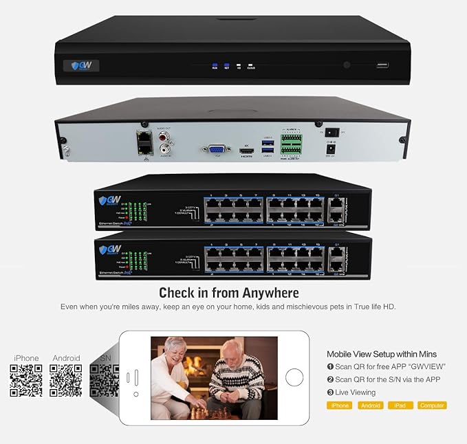 GW Security 32 Channel 8MP UltraHD 4K (3840x2160) Audio & Video Motorized Zoom Smart AI Home NVR Security System - 32 x Dome 8 Megapixel 2.8-8mm 3X Optical Zoom Waterproof Microphone IP PoE Cameras