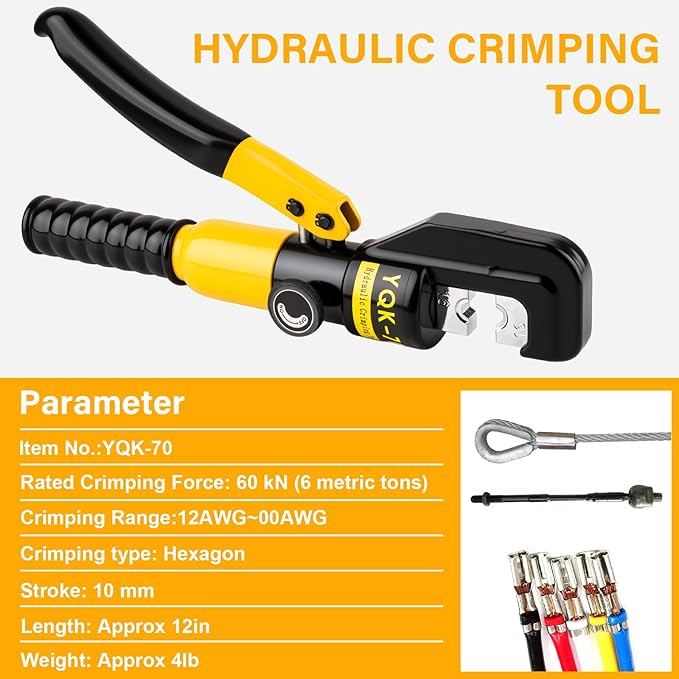 Hydraulic Crimping Tool With 9 Pairs Of Dies, 12 To 2/0 Awg, Hydraulic Wire Battery Cable Lug Terminal Crimper Crimping Tool, Crimping Easier