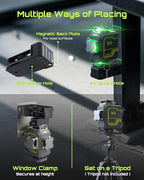 LasGoo LG-4D 16 Green Beam 4x360° Laser Level, Self-Leveling Tool with Horizontal and Vertical Dual Layout, Ideal for Construction and Picture Hanging, Magnetic Pivot Bracket Included