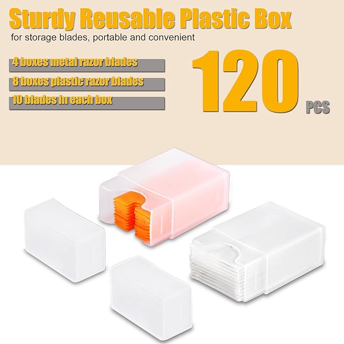 REXBETI Razor Blade Scraper Tool, 4 Pack Razor Scraper Set with Extra 120Pcs Razor Blades- 40Pcs Metal and 80Pcs Plastic Blades, Cleaning Scraper Tool, Cooktop Scraper, Paint Scraper, Glass Scraper