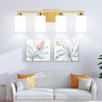 4-Light Bathroom Light Fixtures, 27" Modern Vanity Lights Over Mirror with Milky White Glass Shade, Gold Wall Sconce, Classic Wall Light Fixture for Mirror Living Room Cabinet Bedroom Porch Kitchen