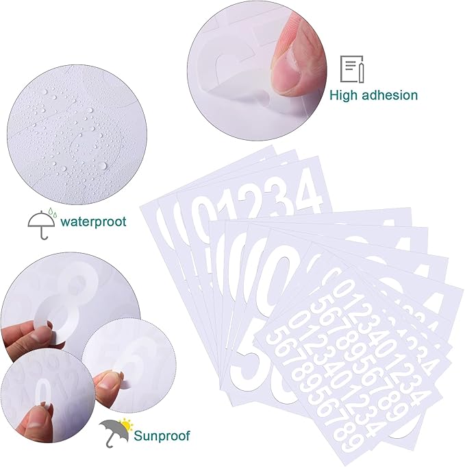 Leinuosen 260 Pcs Back to School Gifts Mailbox Numbers Stickers Adhesive Numbers for Outside Reflective Vinyl Waterproof Address Sticker for Mailbox Signs, Classroom, 1&2&3 Inch(White Word)