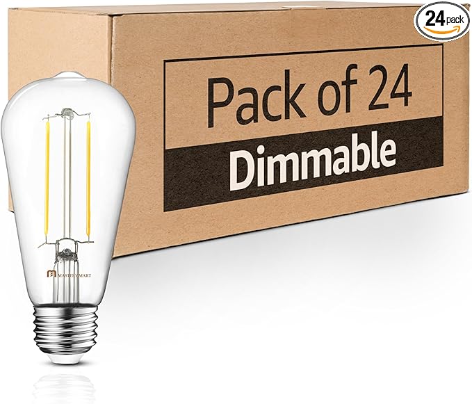 MASTERY MART 24 Pack Vintage LED Edison Bulbs, E26 Led Bulb 5.5W Equivalent to 60W, Dimmable, 4000K Cool White, High Brightness ST19 Antique LED Filament Bulbs, Clear Glass
