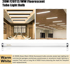 F20T12/WW 20 Watt Soft Warm White, T12 Fluorescent Tube Light Bulb 20W 24 Inch, 2Ft F20T12/DSW/RP Replacement for F20T12 F20T12KB/ECO/RVL F20T12KB/ECO F20T12/SPX30 1250Lm G13 4 Count
