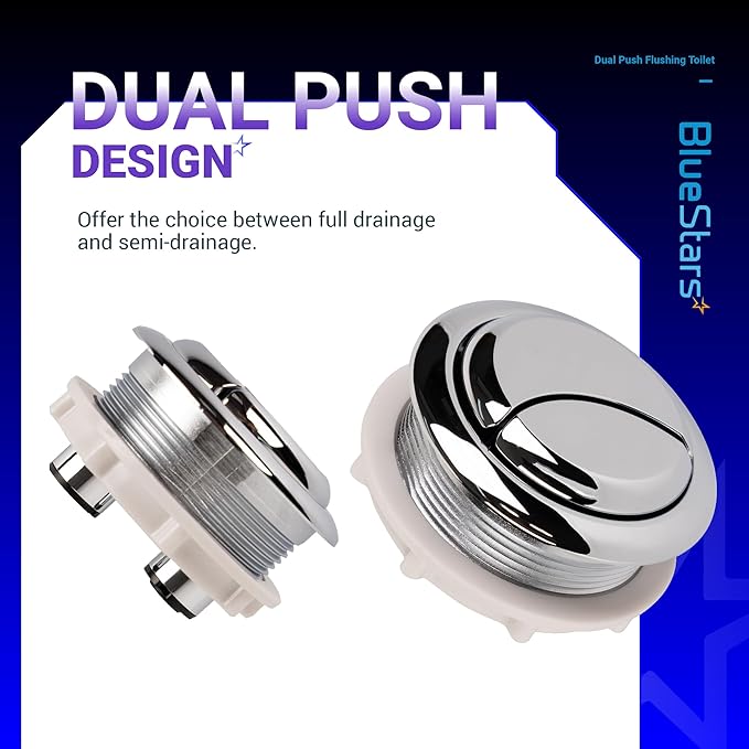 BlueStars 48mm Toilet Push Button Thread Diameter, Dual Push Flushing Toilet Water Tank Button - American Standard - Pack of 2