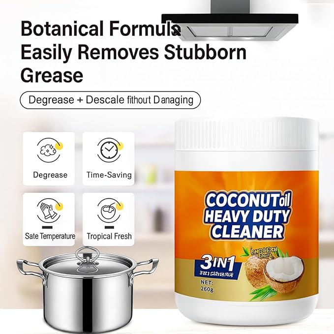 Multi-Purpose Powerful Cleaner for Kitchen, 3 In 1 Stainless Coconut Oil Cleaning Paste, Kitchen Duty Degreaser, Removes Stains on Microwave,Oven & Stove Top