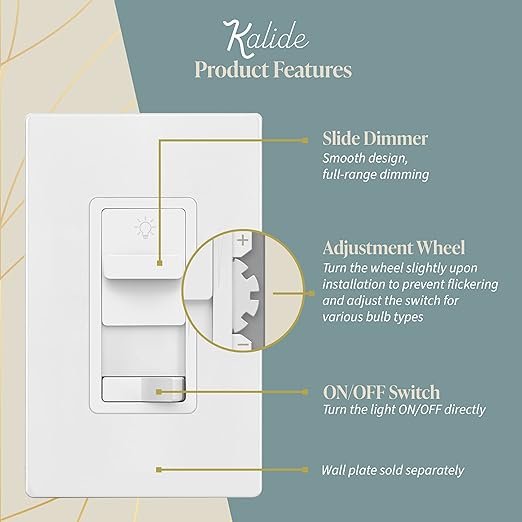 TOPGREENER Digital Dimmer Light Switch for 200W Dimmable LED/CFL Lights, Single Pole/3-Way LED Slide Dimmer Light Switch, Neutral Wire Not Required, UL Listed, TGSDS3-W, White, 1 Pack
