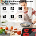 K&H 4 Burner 30 Inch Built-in Electric Stove Top Radiant Ceramic Cooktop Knob Control 240V 7200W CE30-7206K