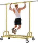 Raybee Heavy Duty Clothes Rack, Gold Clothing Racks for Hanging Heavy Clothes 200+, Rolling Clothing Rack Load 485 LBS, Extendable & Adjustable Portable Commercial Garment Rack with Wheels, Gold