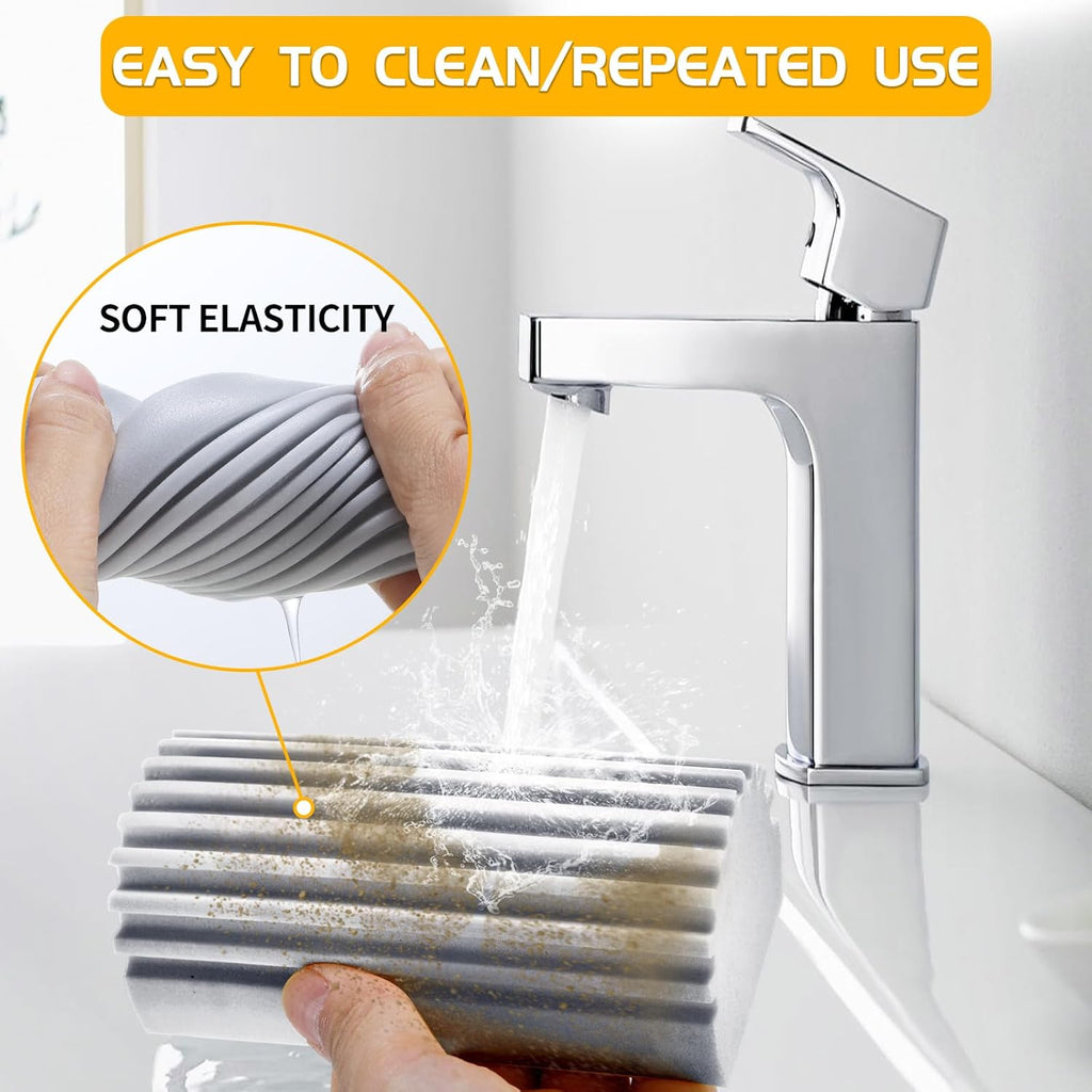 COBETE Damp Clean Duster Sponge,4pack Magic Sponge Eraser,Reusable Damp Dusting Sponge Household Cleaning for Blinds, Glass, Baseboards,Radiators,Window Track Grooves(Grey)