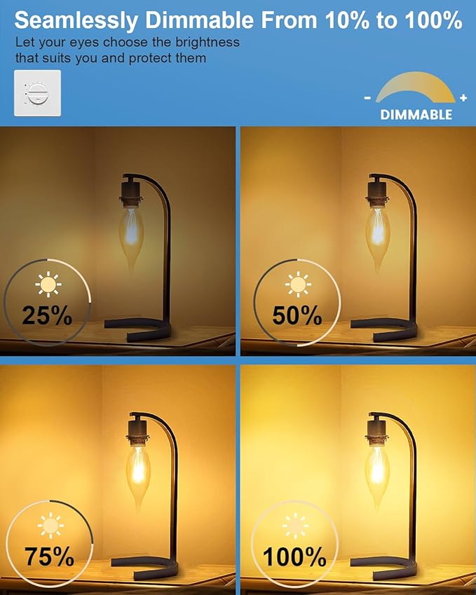 25W Candelabra Light Bulbs, E12 B10 Clear Candle Base Bulb with Warm White 2700K, 250 Lumen Dimmable, 120V Incandescent Chandelier Light Bulbs for Pendants, Ceiling Fan, Wall Sconces (12-Pack)