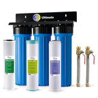 iSpring WGB32B-KDS+AHPF12MNPT16X2 Whole House Water Filtration System, Reduces Lead, Scale, Chlorine, Chloramine, 3-Stage Whole House Water Filter w/ 3/4'' Push-Fit Stainless Steel Hose Connectors
