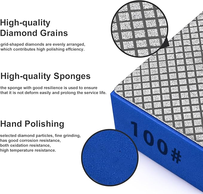 1pcs Diamond Hand Polishing Pads for Ceramic Tile Glass Grinding,Sanding Blocks Polishing 100#