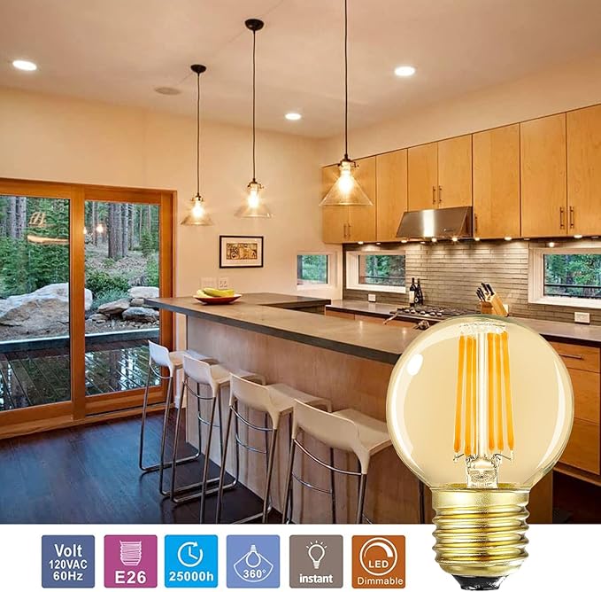 LEOOLS Dimmable G16.5 LED Bulbs,E26 Edison LED Light Bulbs,6W Equal 60 Watt Light Bulb,600lm,Amber Warm White 2700K,Globe Light Bulb for Pendant,Vintage LED Filament Edison Bulb With Decorative,6Pcs