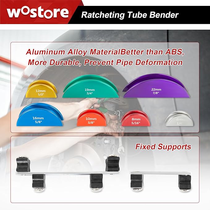 Wostore Tube Bender Kit with Reverse Bend Includes 1/4-7/8 Sizes Refrigeration Ratcheting Tubing benders Hand Tool Color Aluminium Alloy Replacement Head