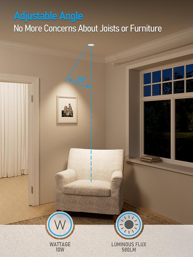 TORCHSTAR 3 Inch 5CCT Anti Glare LED Recessed Lights with J-Box, Trimless Gimbal LED Recessed Ceiling Light, Deep Trim Canless Downlight, 2700-5000K Selectable, Ultra Narrow Frame, ETL FCC, Pack of 4