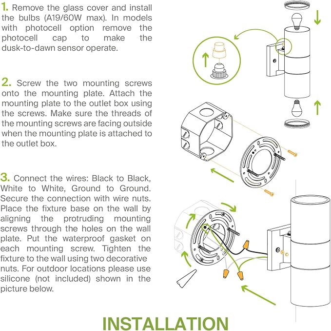 ASD 2 Light Outdoor Wall Light Fixture | 120W E26 Bulb Socket 120V ETL Cylinder Up Down Lights | LED/CFL/Incandescent Bulb Exterior Wall Sconce | Front Door, Porch, Patio Lighting | White, 2 Pack