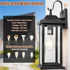 2-Pack Dusk to Dawn Large Outdoor Wall Lights 17 Inch, Exterior Light Fixtures Porch Lights Tempered Clear Glass, IP65 Waterproof Anti-Rust Outside Wall Sconces Matte Black Wall Lanterns