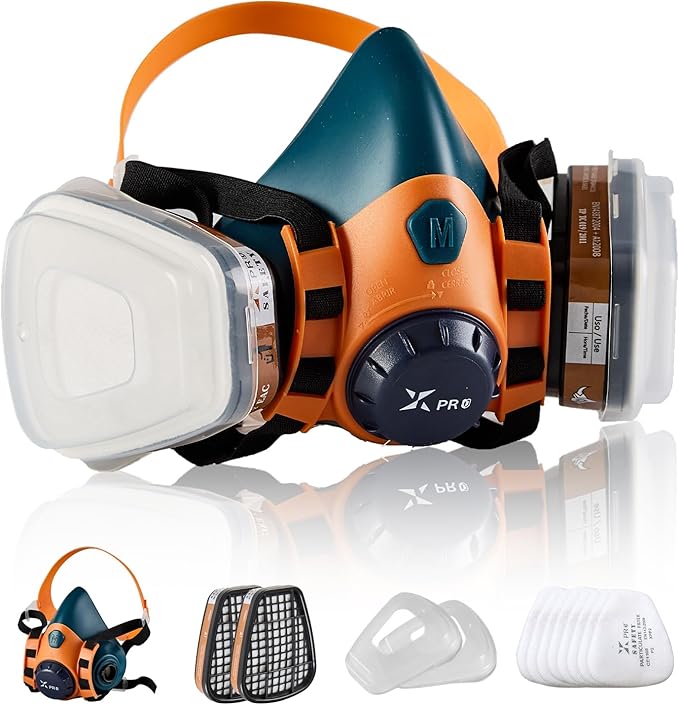 XPRO Reusable Silicone Half Face Respirator Mask with Filters - Gas Mask for Welding, Woodworking, Spray Paint, Dust, Chemical & Pollen Protection