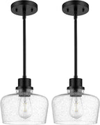 Emak 2 Pack Pendant Lights Kitchen Island, 8 Inch Black Pendant Light with Seeded Glass Shade, Modern Farmhouse Hanging Light Fixture for Kitchen Island, Bathroom, Bedroom, PL122-BK-2PK
