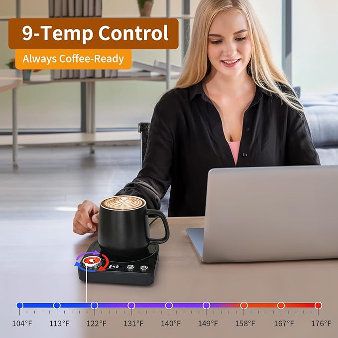 VOBAGA Coffee Mug Warmer with Smart Memory System & 9-Temperature Setting, Coffee Cup Warmer with Customize Timer & Precise Minute Timing, Suitable for Work, Reading, Sleeping