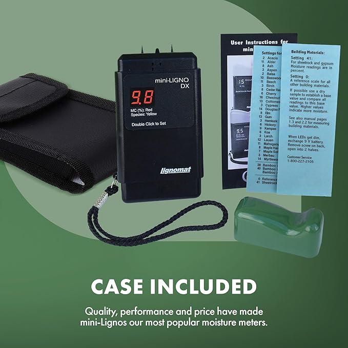 mini-Ligno DX Moisture Meter for Wood, Bamboo, Subfloors, OSB, Laminates, Gypsum, Drywall & Wall Boards, Tester for Woodworking, Flooring & Restoration Projects, Moisture Meters for Detection