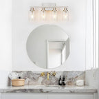 4 Light Bathroom Light Fixtures Brushed Nickel Vanity Light Over Mirror Modern Farmhouse Wall Lighting Sconces Wall Lamp for Bathroom, Bedroom, Living Room E26 Socket with Glass Shade