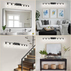 Modern 8 Light 52 inch Vanity Lights for Bathroom with Clear Glass, Black Bathroom Light Fixture for Mirror Kitchen Living Room Hallway Cabinet Porch