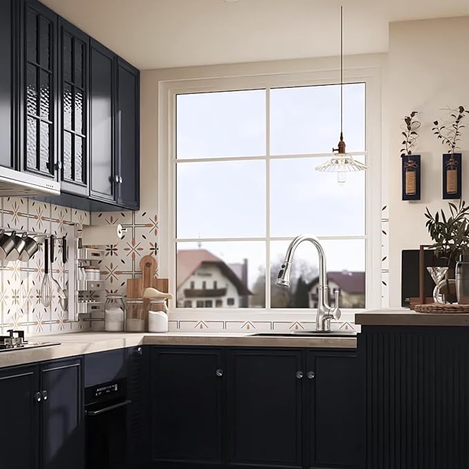 WEWE Vintage Kitchen Faucet with Pull Down Sprayer, Stainless Steel 1 or 3 Hole High Arc Single Handle Antique Sink Faucet for Classic Modern Ktichen, Brushed Nickel