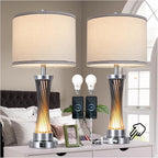 3-Way Dimmable Table Lamp Set of 2,Touch Control Lamp with Night Light,Modern Blue Crystal Table Lamps for Bedroom,Living Room，Bedside Lamps with USB A+C Ports，Fabric Lampshade(Blubs Included)