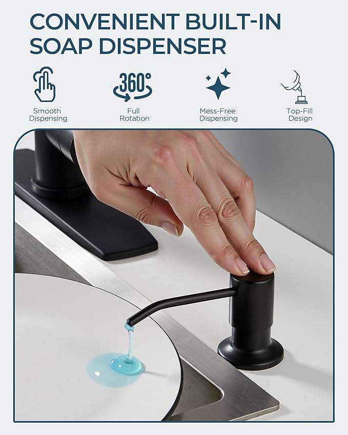 FORIOUS LED Kitchen Faucet with Soap Dispenser, Black Stainless Steel Traditonal Spring Commercial Pull Out Sink Faucet with Pull Down Sprayer for Laundry & Utility RV Camper Bar Farmhouse