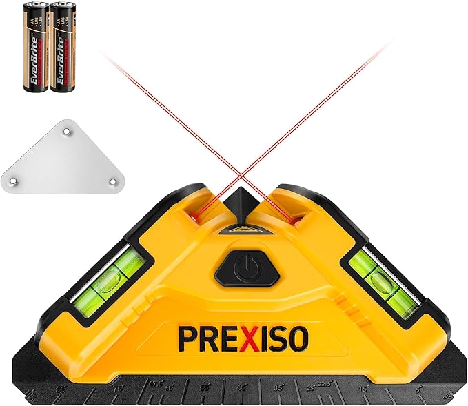 PREXISO Square Laser - 30Ft Flooring Laser Level, Tile Laser Line Projection, Angle 90° Magnetic Leveling Tool, Square Built-In 2 Bubble Vials With Wall Panel Stand for Installation, Construction
